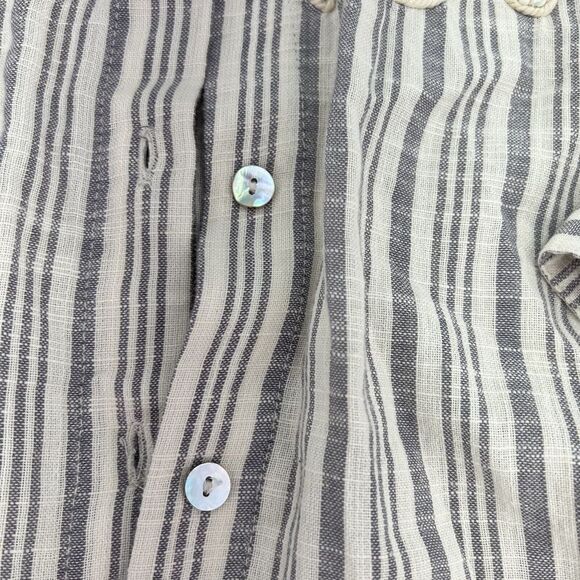 Soft Surroundings Perla floral button up tunic shirt striped yarn sequin Medium - Picture 2 of 5